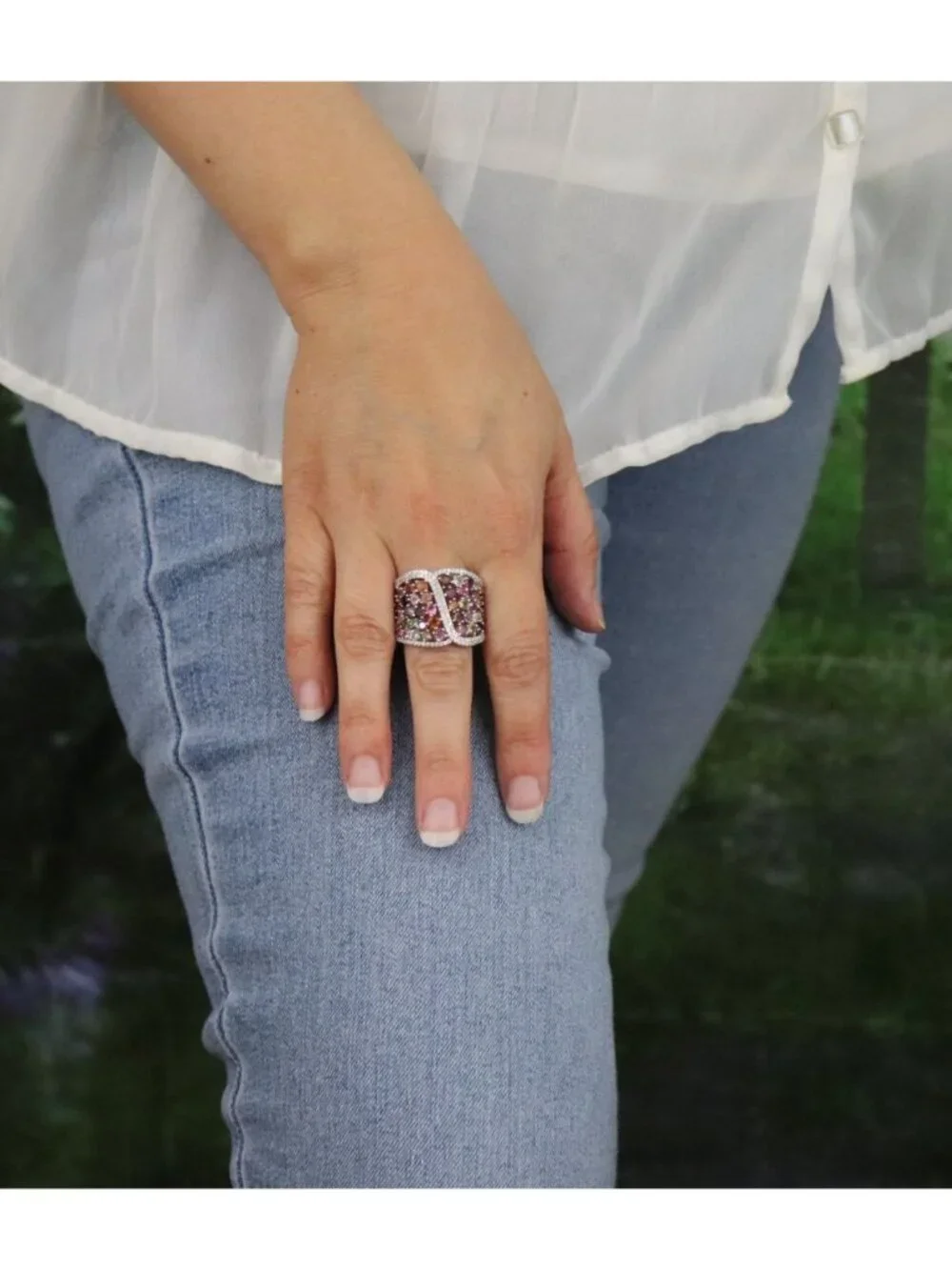Sterling Silver Multi Color Tourmaline Ring Size 11